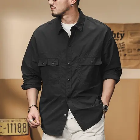 纯色时尚百搭长袖工装衬衫外套男春秋宽松男士衬衫春秋季商品大图