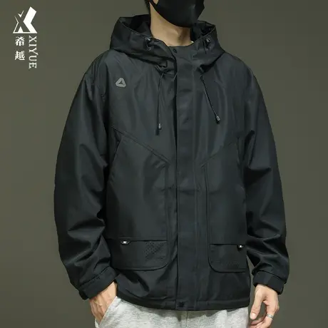 秋冬款户外连帽风衣男士春秋大码加肥棉衣外套加棉加厚宽松夹克男商品大图