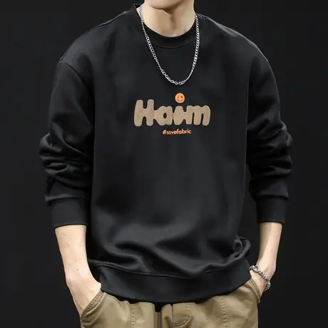 潮牌卫衣男春秋款圆领男款重磅黑色加绒衣服春季2024新款长袖大码商品大图