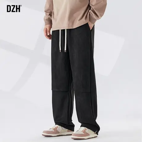 男士黑色麂皮绒裤子男潮流百搭2024年新款秋冬男裤宽松阔腿裤长裤商品大图