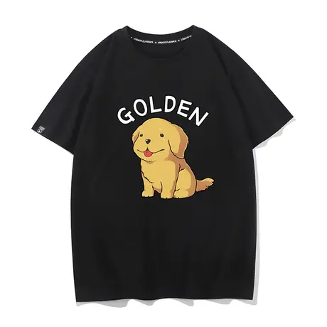 秀洛卡通版小金毛狗狗情侣网红纯棉短袖T恤圆领宽松打底衫商品大图