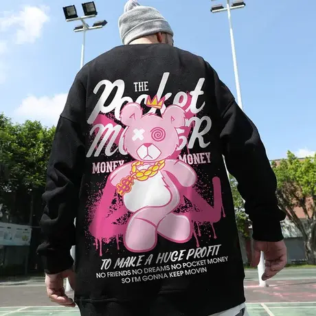 卫衣潮牌加绒加厚宽松小熊套头情侣装胖子男装大码春季款情侣款潮商品大图