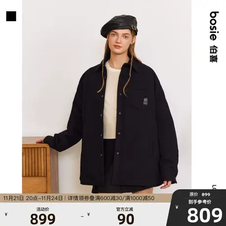 【商场同款】bosie2023年冬季新款长袖衬衫男情侣宽松衬衫式棉服商品大图