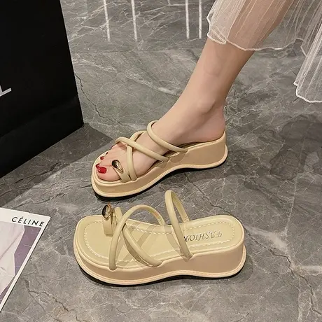 夹脚拖鞋女厚底高跟凉鞋夏外穿2024新款百搭增高显瘦坡跟懒人凉拖商品大图