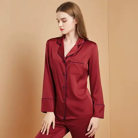 2024新款红色本命年仿真丝睡衣女冰丝结婚春秋新婚新娘家居服套装商品大图