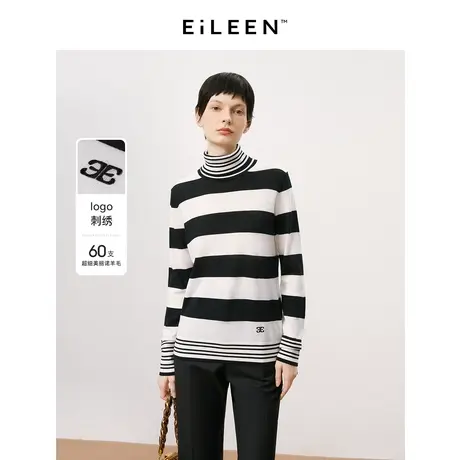 【意大利设计】朗姿纯羊毛复古条纹上衣2023年秋季新款毛针织衫女商品大图
