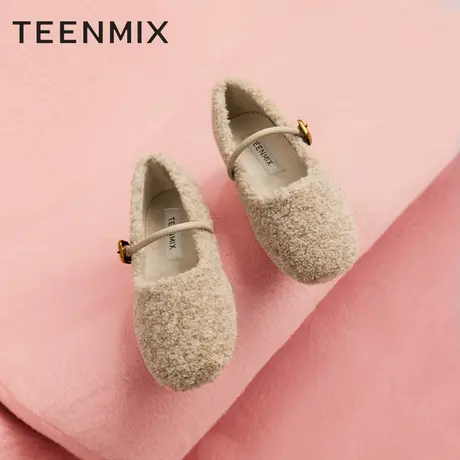 【美希专属】天美意小香风加绒毛毛鞋平底单鞋女休闲鞋子2023冬新商品大图