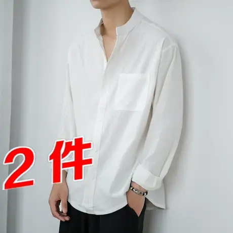 夏季薄款亚麻衬衫男长袖衬衣宽松男装纯棉男士休闲中国风上衣外套图片