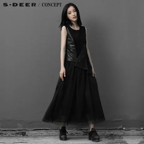 S·DEER＼CONCEPT【新品】圣迪奥前卫PU拼接网纱连衣裙5381292图片