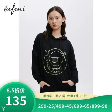 商场同款伊芙丽新款宽松韩版连帽卫衣女中长款显瘦1B7501401商品大图