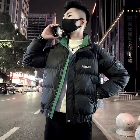 棉衣男个性贴标撞色轻熟高级感冬季新款加厚潮牌立领棉服撞色外套图片