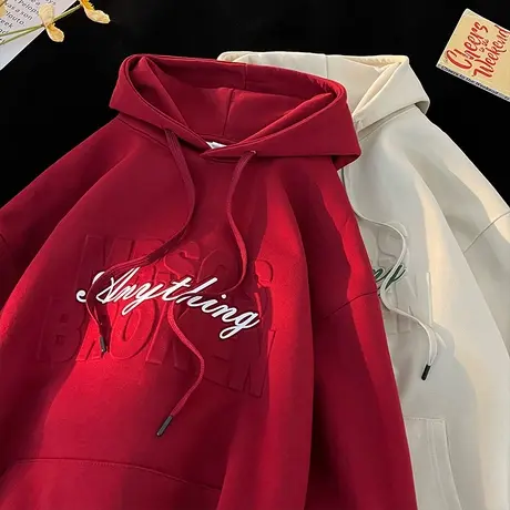 钢印字母美式卫衣男春秋季2024新款纯棉潮牌连帽外套宽松情侣帽衫商品大图