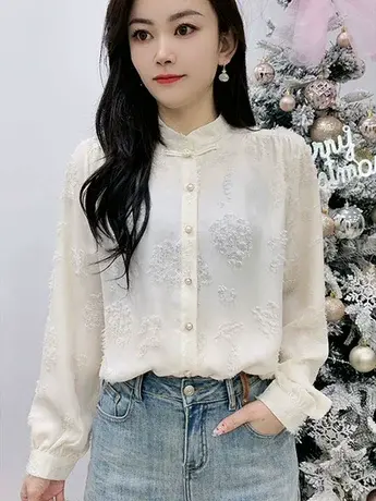 早春新中式国风复古提花立领盘扣衬衫女气质百搭设计感小众上衣潮商品大图