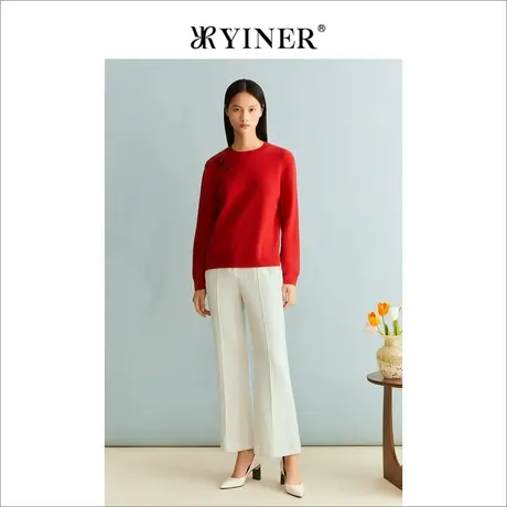 【中国红】YINER音儿女装冬季安可拉红羊绒绵羊毛针织衫商品大图