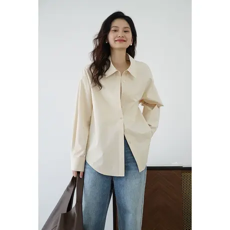 嘉茱莉2025春季新款法式衬衫女宽松慵懒风衬衫上衣翻领衬衣1OO棉商品大图