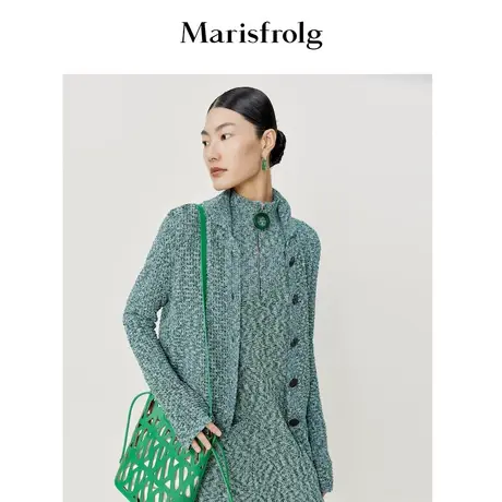 【仿大理石斑驳织纹】玛丝菲尔22年春季新款绿色时尚针织开衫商品大图