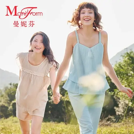 曼妮芬棉质家居服起居服套装女士舒适睡衣夏款轻薄睡裤20310801图片
