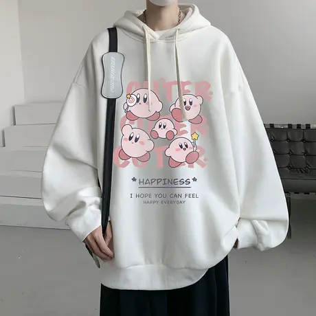 卡通印花卫衣男春秋款休闲宽松连帽外套潮牌秋冬季加绒加厚套头衫商品大图