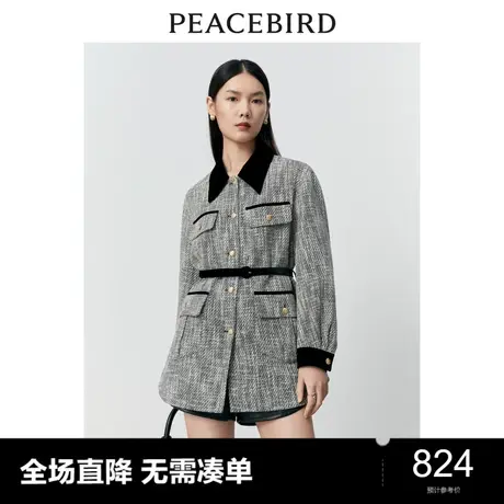 【商场同款】太平鸟小香风收腰赫本风大衣女2023冬新款A1AAD4152图片