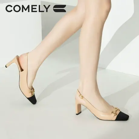 康莉凉鞋女春夏新款金属扣拼接小香风包头空鞋法式优雅小高跟单鞋商品大图