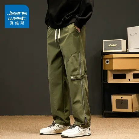 KZ真维斯秋冬季拖地阔腿休闲长裤男士工装痞帅冲锋男裤子2023新款商品大图