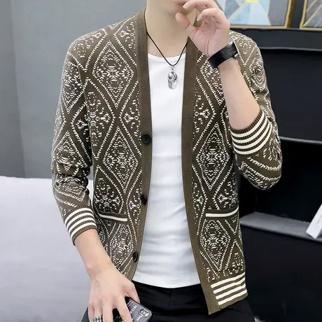 秋季男士潮牌开衫学生帅气针织衫外穿毛衣情侣时尚韩版线衣服外套商品大图