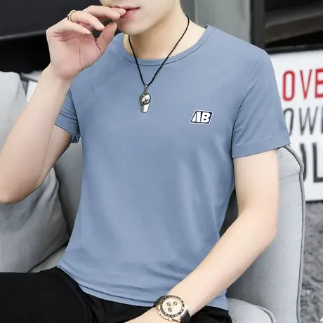 莫代尔冰丝t恤男士短袖夏季透气速干半袖潮牌圆领上衣服凉感体恤商品大图