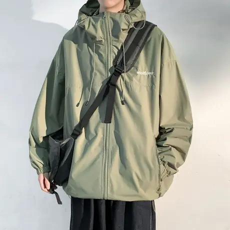 冲锋衣外套男2023秋冬季新款工装连帽开衫机能风上衣潮流刺绣夹克商品大图