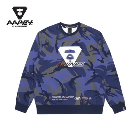 AAPE+运动男装秋冬猿颜字母印花迷彩潮流圆领卫衣3867XAH商品大图