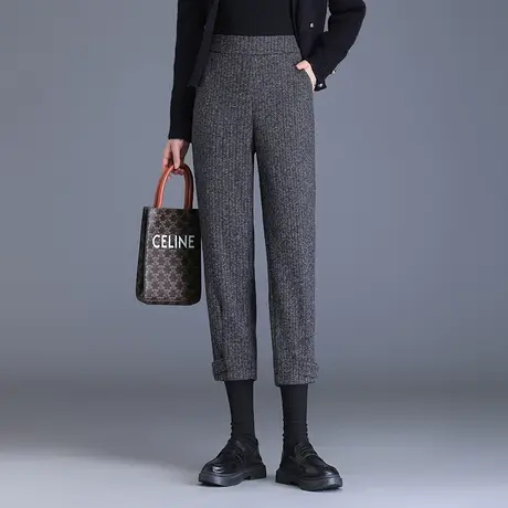 羊毛呢靴裤韩版高腰哈伦裤时尚百搭九分裤秋冬季2023新款休闲裤子图片