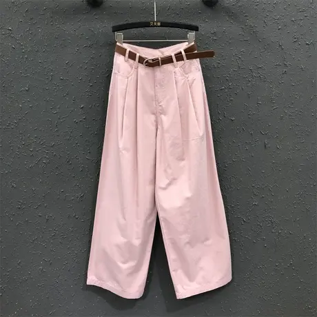 2023夏季新款粉色减龄少女感宽松显瘦薄款牛仔阔腿裤女高腰直筒裤商品大图
