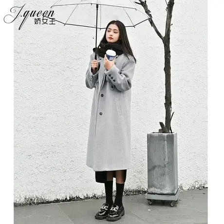 毛呢外套女加厚秋冬韩版中长款宽松时尚休闲洋气百搭灰色呢子大衣商品大图