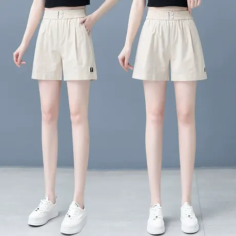夏季女士休闲短裤2023新款高腰A字显瘦3分阔腿裤宽松百搭直筒热裤图片