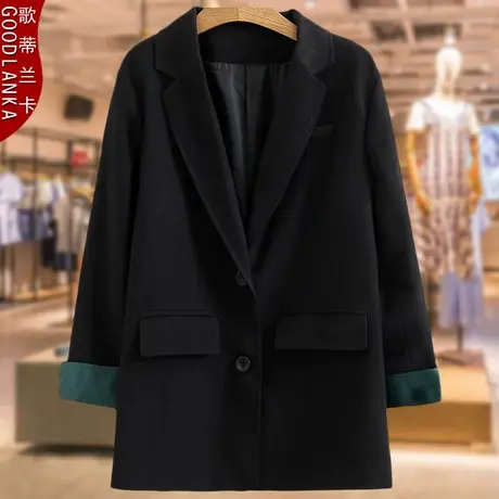 中年气质妈妈装秋装西装中长款外套加肥加大码女装一粒扣黑色西服商品大图