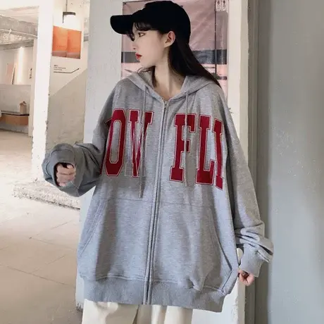 oversize卫衣女2021宽松韩版ins设计感小众春秋薄款开衫连帽外套商品大图