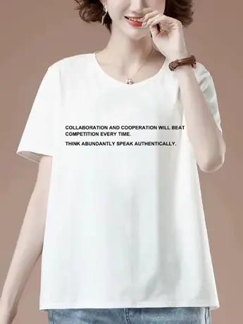 仿棉白色短袖T恤女夏季2023新款趣味设计感小众宽松打底衫上衣ins商品大图