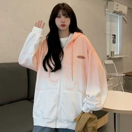 高街hiphop扎染卫衣女潮ins设计感春秋薄款宽松bf慵懒风拉链外套商品大图