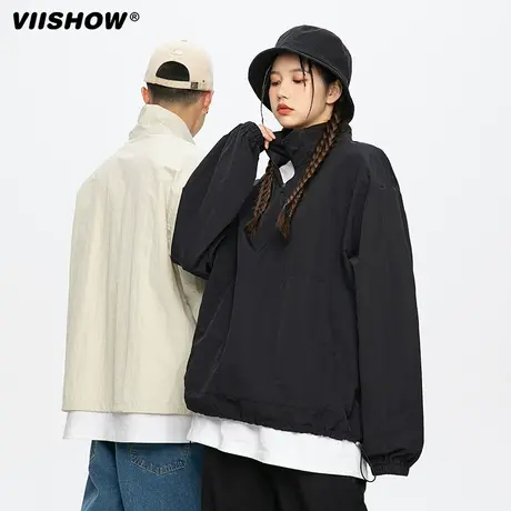 VIISHOW日系复古立领冲锋衣半拉链夹克男潮牌街头宽松休闲外套商品大图