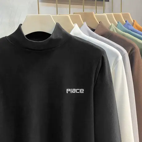 德绒半高领打底衫男士秋冬内搭潮流长袖T恤男装春秋保暖中领上衣商品大图