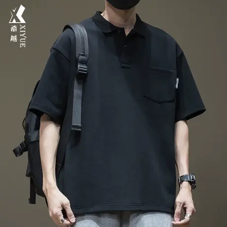 潮流日系空气层短袖Polo衫男300克重磅夏季翻领衬衣男士大码衣服商品大图