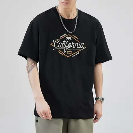 纯棉体恤图案印花上衣服男装圆领短袖男款夏季薄款t恤男士精梳棉t商品大图