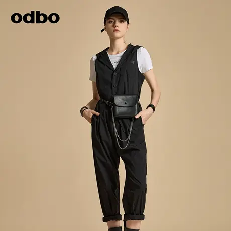 odbo/欧迪比欧原创设计工装风连帽无袖连体裤女秋装2023新款外搭商品大图