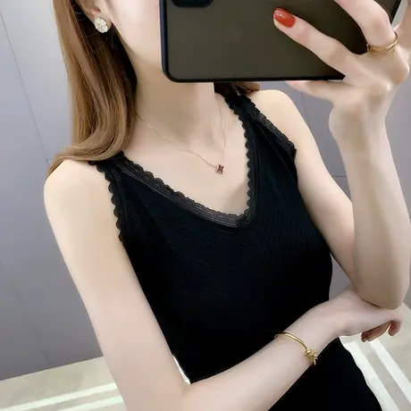 针织吊带背心女内搭设计感小众外穿上衣夏天女装黑色复古美背吊带图片