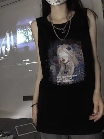 纯棉吊带运动坎肩背心无袖t恤女2025新款夏外穿宽松港风挂脖上衣图片