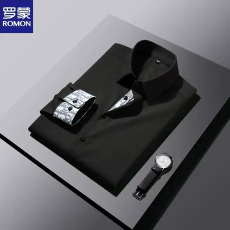 罗蒙时尚拼色衬衫男休闲撞色寸衫男士长袖衬衣外套春秋男款上衣潮商品大图