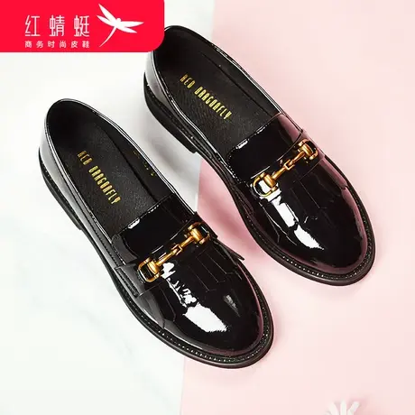红蜻蜓女鞋乐福鞋女春夏英伦风小皮鞋漆皮豆豆鞋子时尚单鞋通勤鞋商品大图