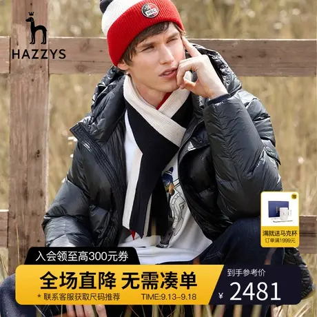 Hazzys哈吉斯冬季新款男士白鹅绒亮面保暖连帽羽绒服韩版男装外套商品大图