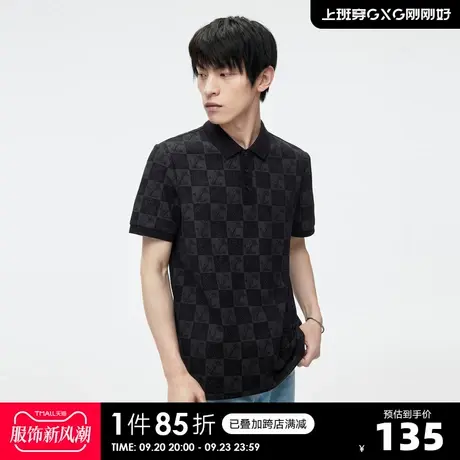 GXG奥莱23年夏新品潮搭个性时尚满印棋盘格印花男Polo衫短袖商品大图