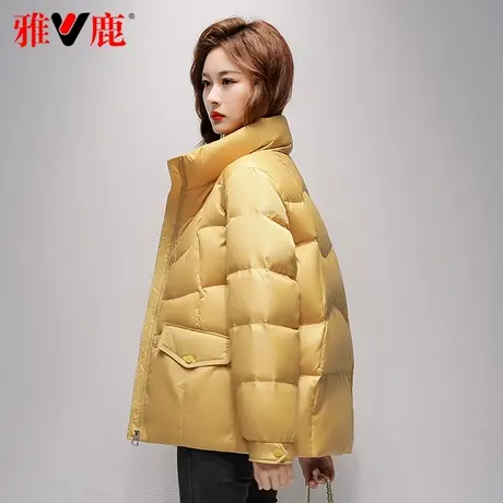 雅鹿官方妈妈羽绒服女短款立领纯色2023新款中老年小个子外套冬季图片