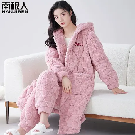 睡衣冬季女款加绒加厚珊瑚绒三层夹棉冬天法兰绒甜雅睡袍女秋冬款图片